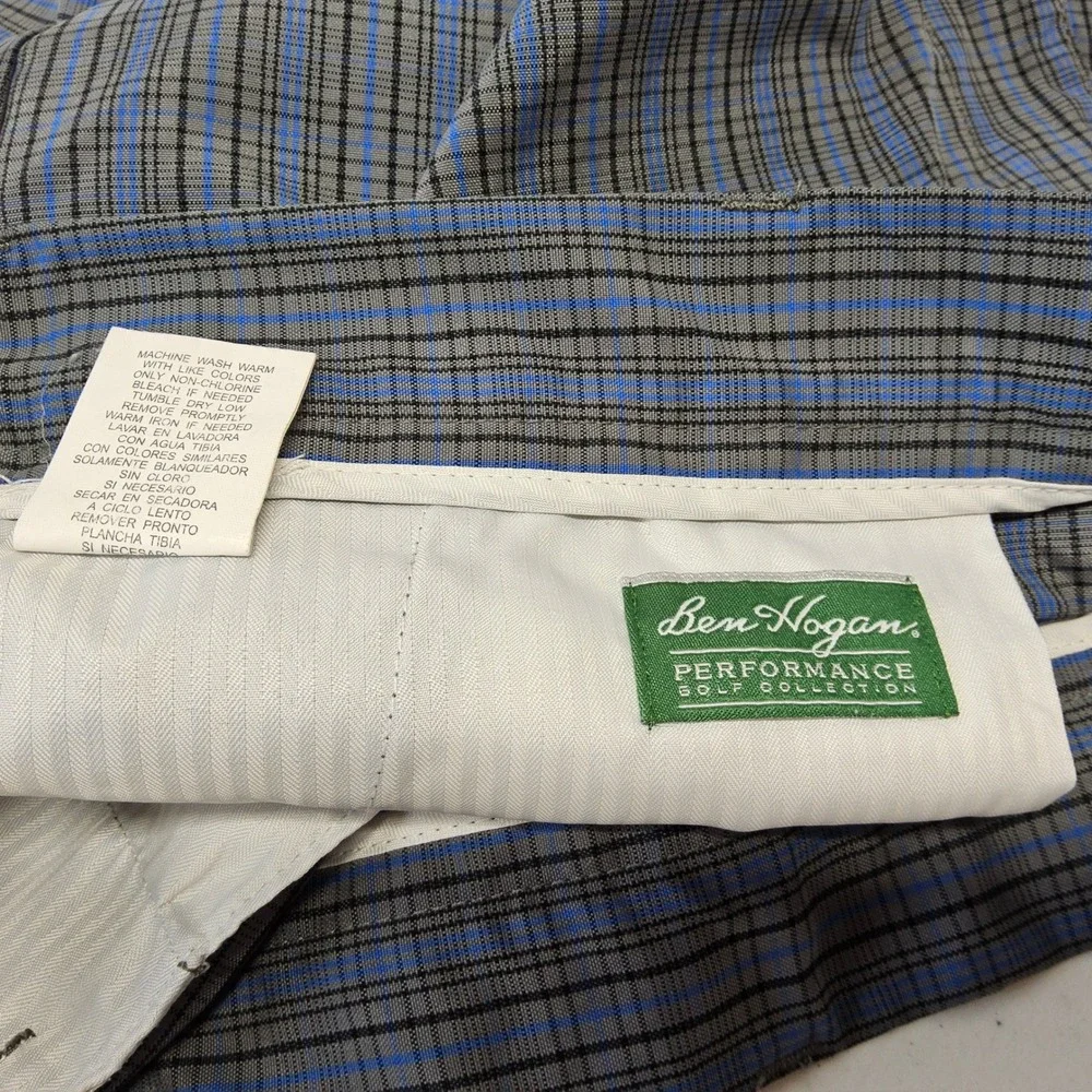 Ben Hogan Performance Golf Shorts‎ Mens 36 Grey Blue Plaid Check Athletic